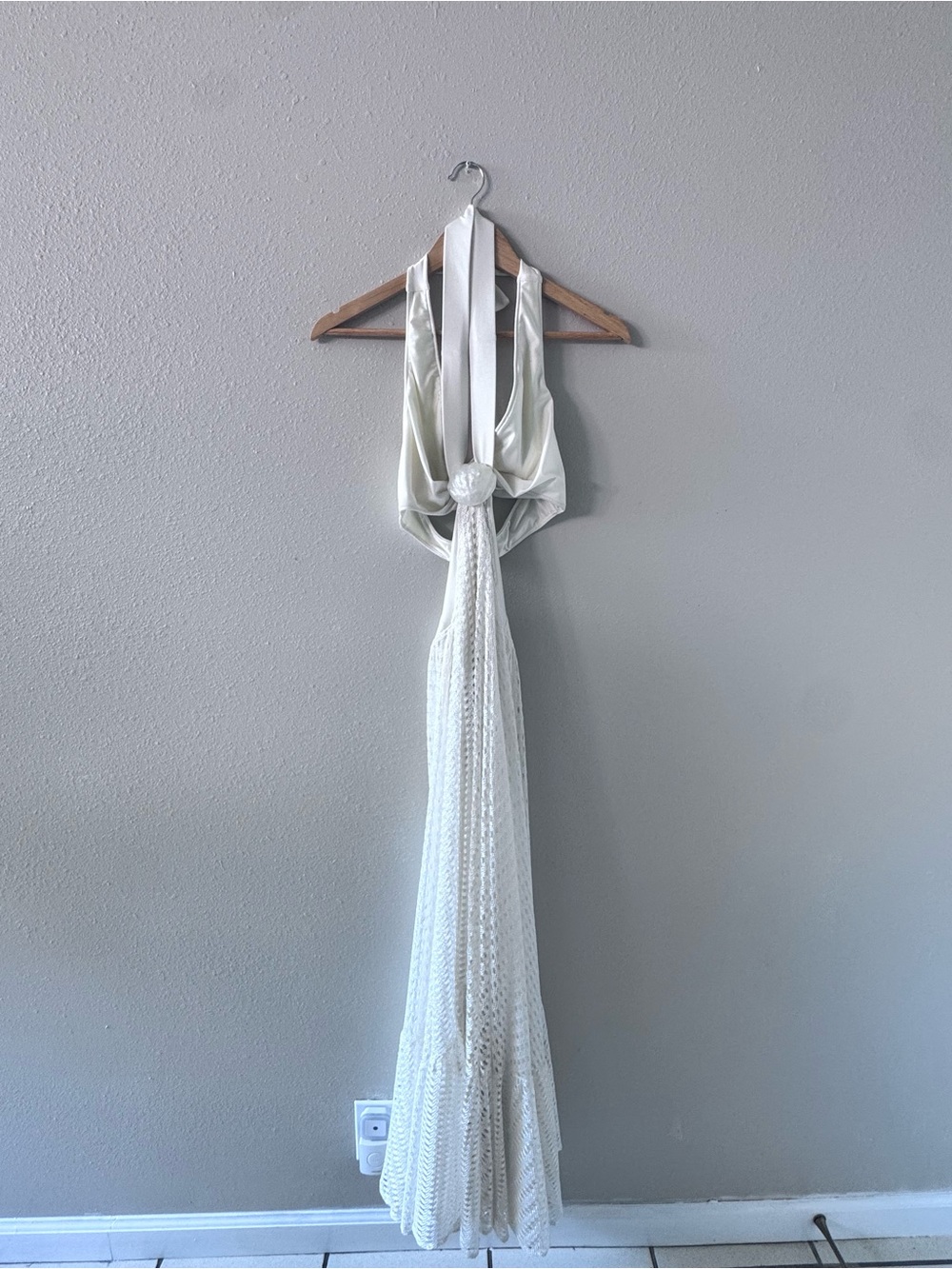 PatBO Ivory Asymmetrical Crochet Halter Maxi Dress